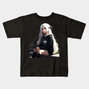 White long hair anime girl Kids T-Shirt